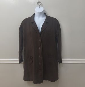Flax Womens 100% Linen Blazer Jacket Long  Brown L Lagenlook Minimalist Casual